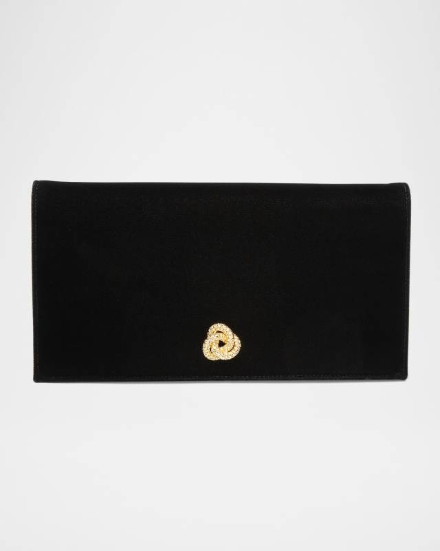 Eloise Velvety Crystal Knot Flap Clutch Bag